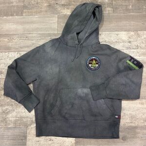 Tommy Jeans Custom Grey Distressed Pullover Hoodie Sweatshirt Size Medium